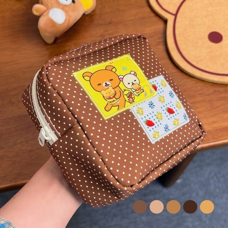 Travel Accessories Store - Kawaii Rilakkuma Kosmetiktasche mit braunen Punkten,