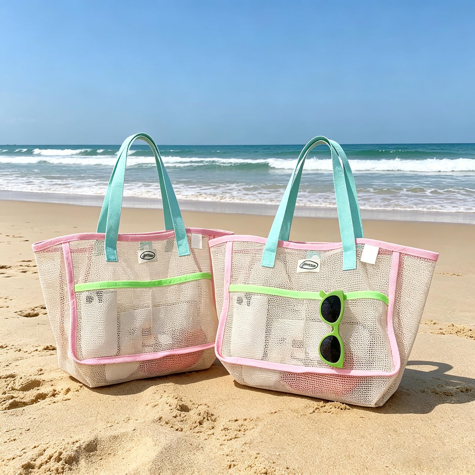 Travel Accessories Store - Strandtaschen für Frauen Bunte Faltbare Netz-Sandtasche