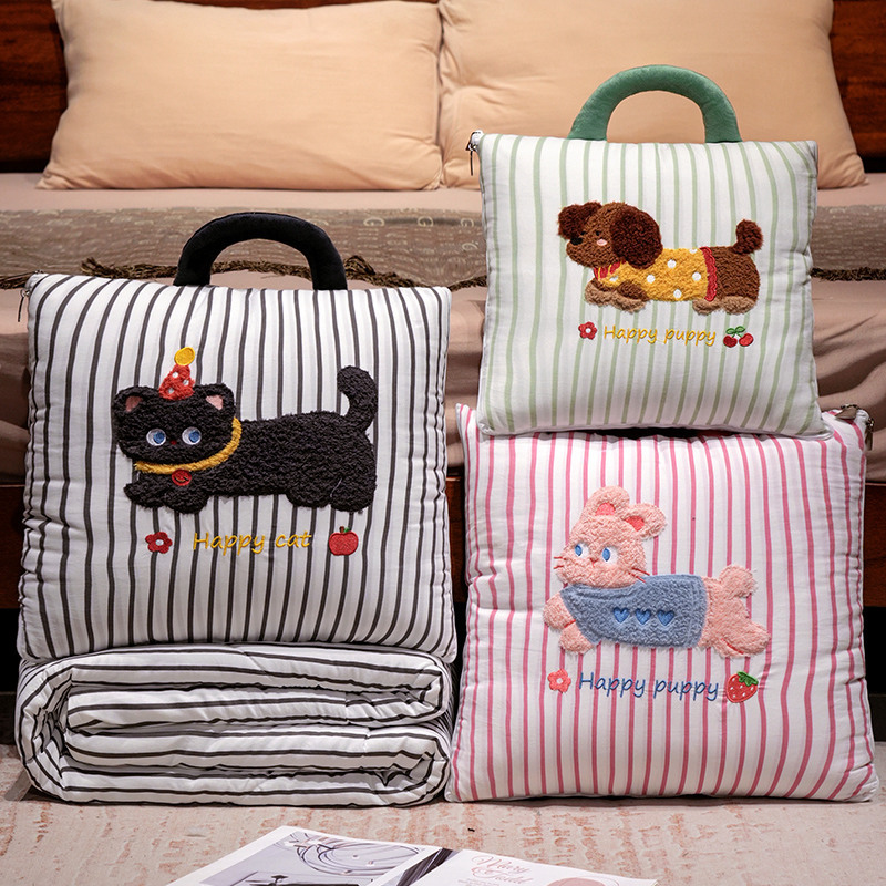 Travel Accessories Gifts - Cartoon Gestreifte Kissen-Decke 2-in-1 Klimaanlagen-Decke für