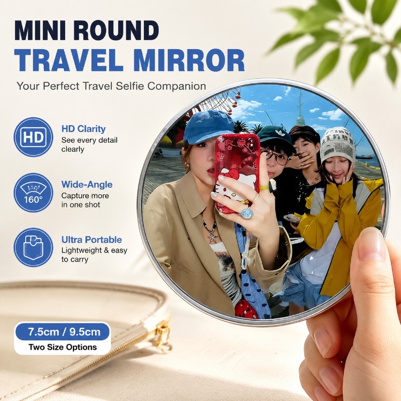 Travel Accessories Store - Tragbarer runder konvexer Spiegel, tragbarer Weitwinkel-Aufnahmerekorder,